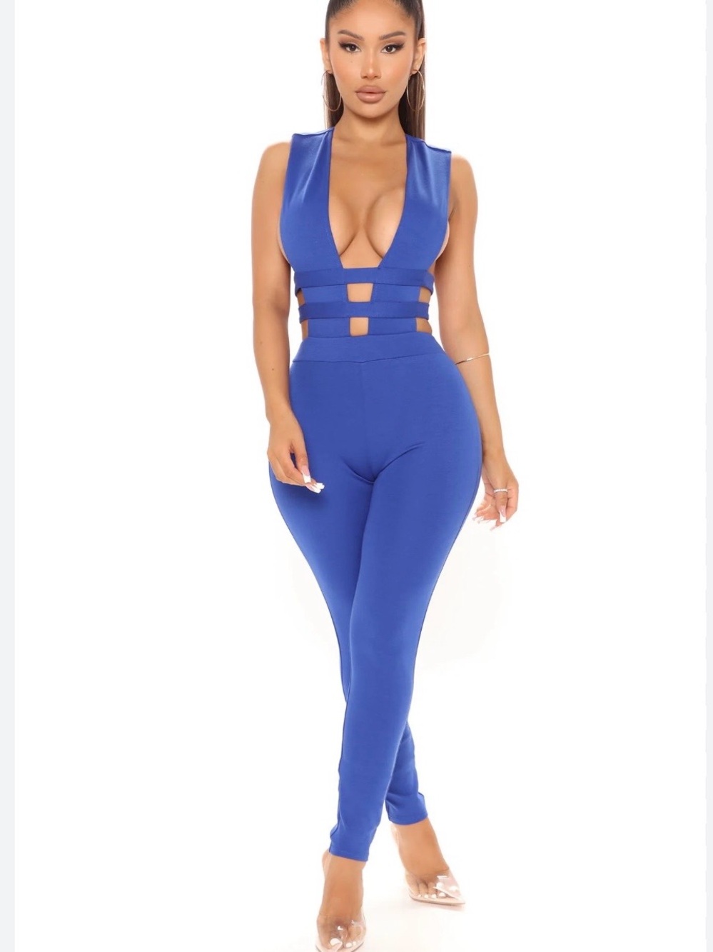 Fashion Nova Royal Blue Plunge Cutout Jumpsuit - Picture 2 of 5